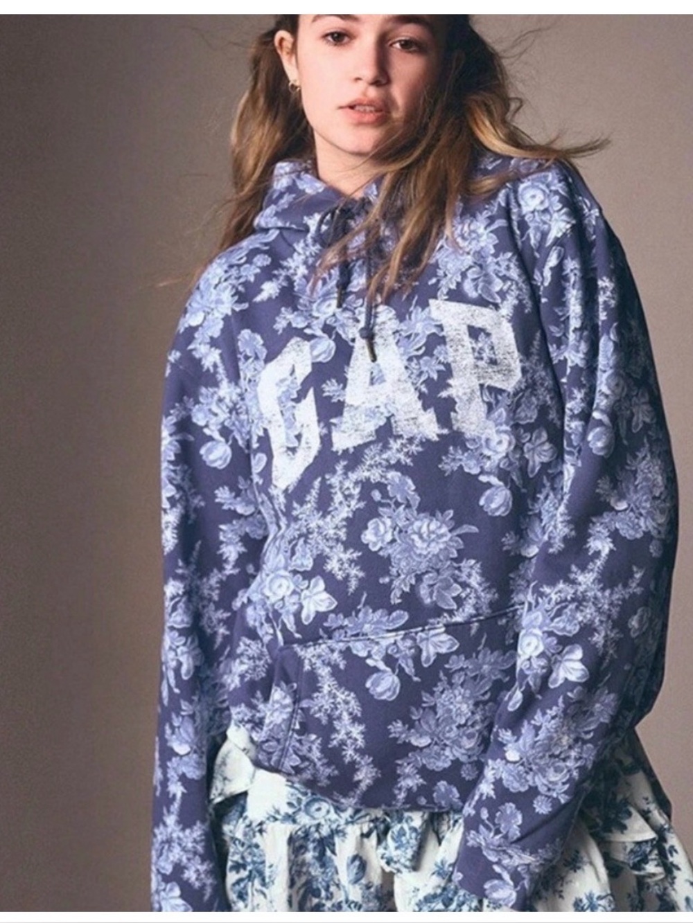 GAP Love Shack Fancy Collab Blue Floral Pullover Hoodie
